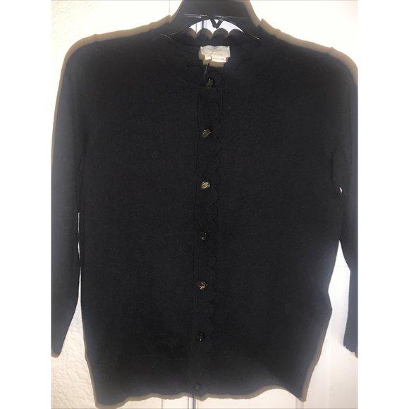 $198 Kate Spade NY Women's Black Silk Cashmere Scallop Cardigan Sweater Size XS - Picture 2 of 6